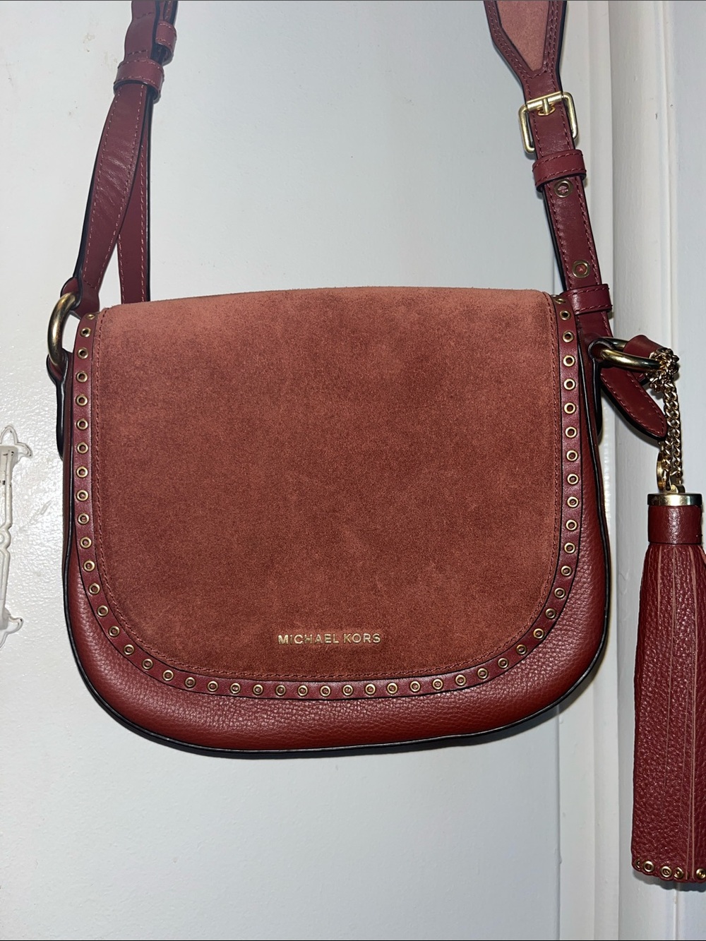 Michael Kors Dusty Rose Suede & Leather Crossbody with Tassel